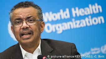 Schweiz Genf | Pressekonferenz WHO - Tedros Adhanom Ghebreyesus Ruft Gesundheitsnotstand wegen Coronavirus aus (picture-alliance/KEYSTONE/J.-C. Bott)