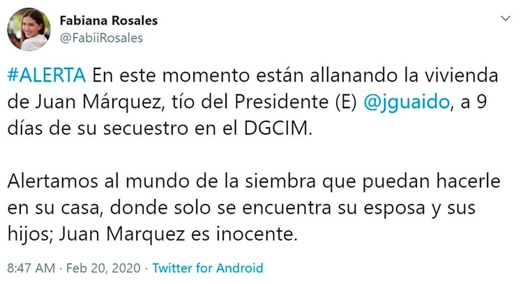 El tuit de Fabiana Rosales
