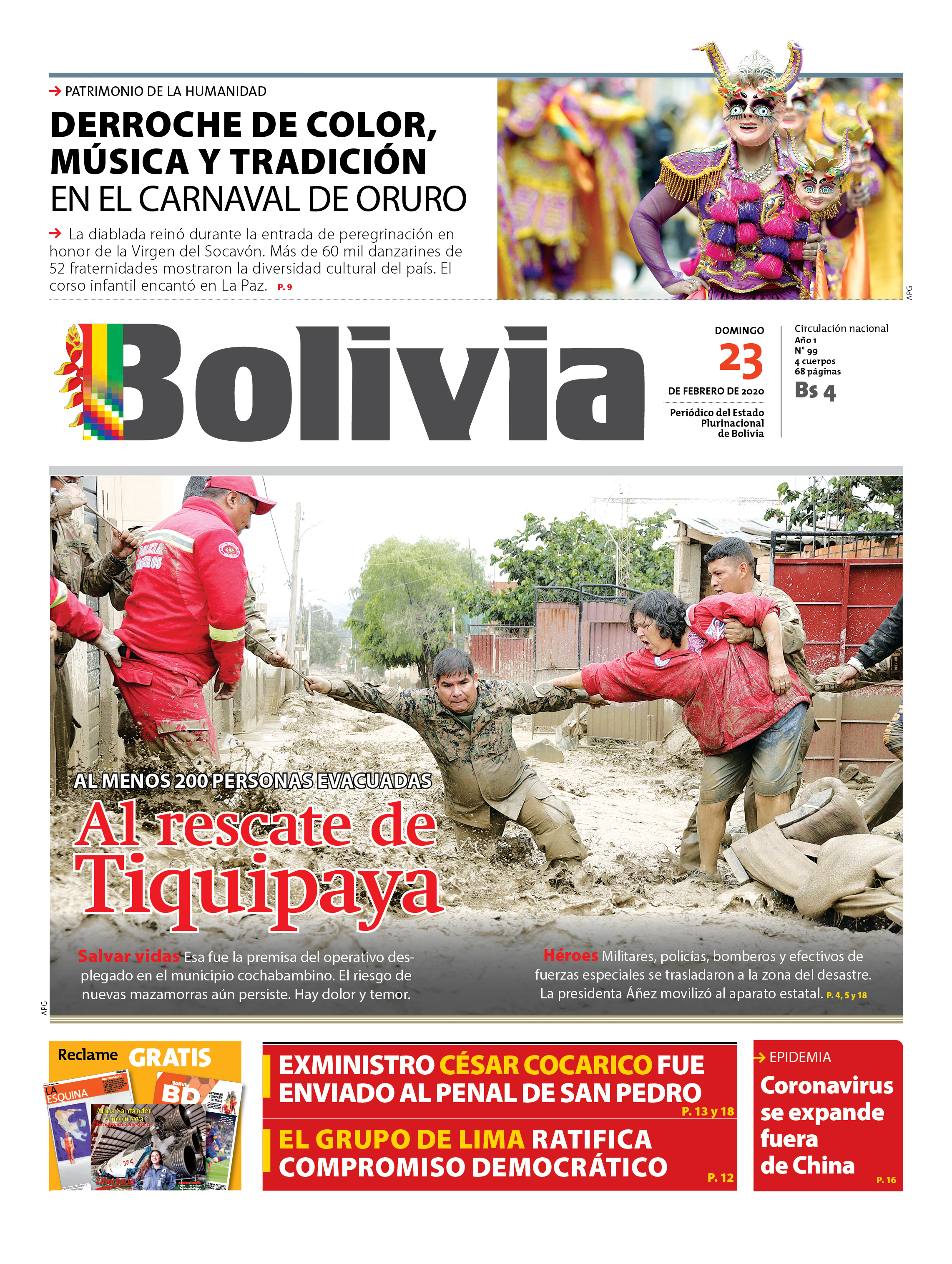 Portadas De Periódicos De Bolivia Del Domingo 23 De Febrero De 2020 Ejutv 1120