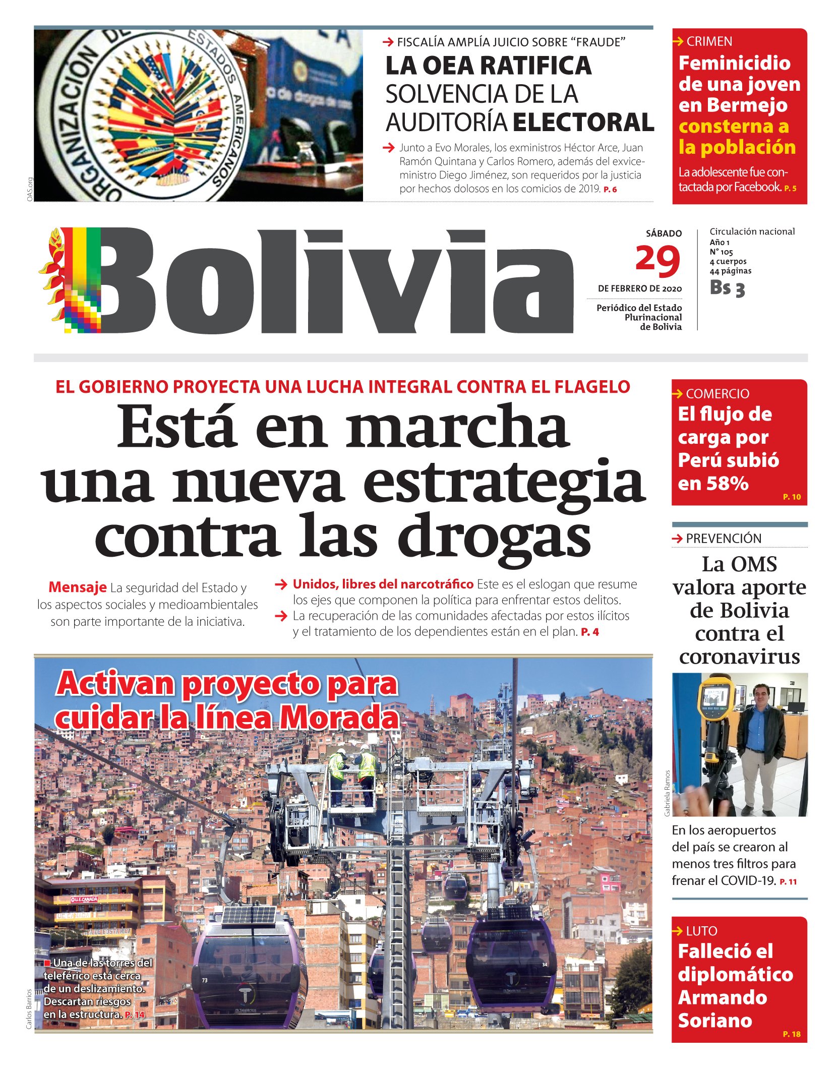 Portadas De Periódicos De Bolivia Del Sábado 29 De Febrero De 2020 Ejutv 1937