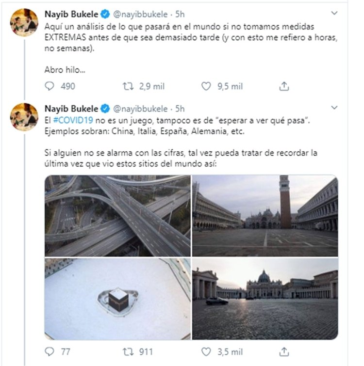 El mensaje de Nayib Bukele a los líderes del mundo por el coronavirus