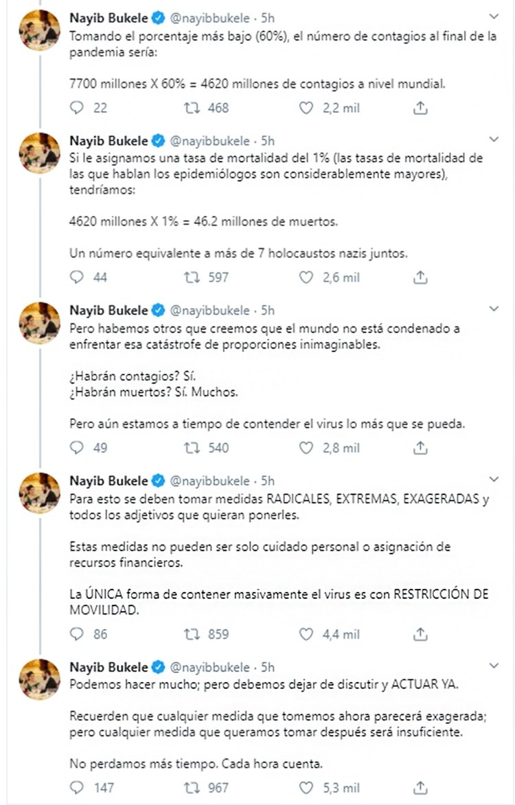 La advertencia de Nayib Bukele sobre el coronavirus 