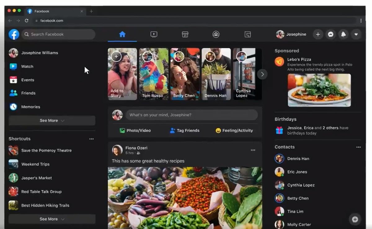 nuevo facebook con modo oscuro