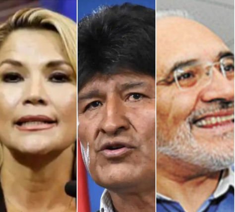 Jeanine Añez, Evo Morales y Carlos Mesa