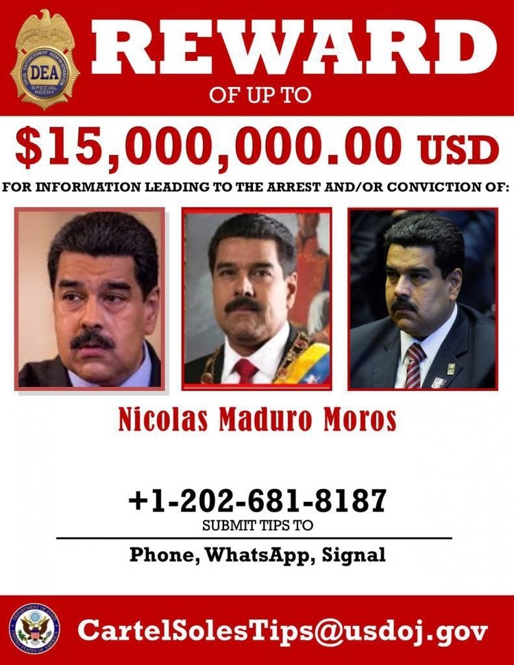 La placa de búsqueda de Nicolás Maduro que divulgó EEUU