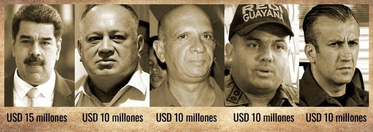 Nicolás Maduro, Diosdado Cabello Rondón, Hugo Carvajal Barrios, Clíver Alcalá Cordones y Tareck Zaidan El Aissami Maddah