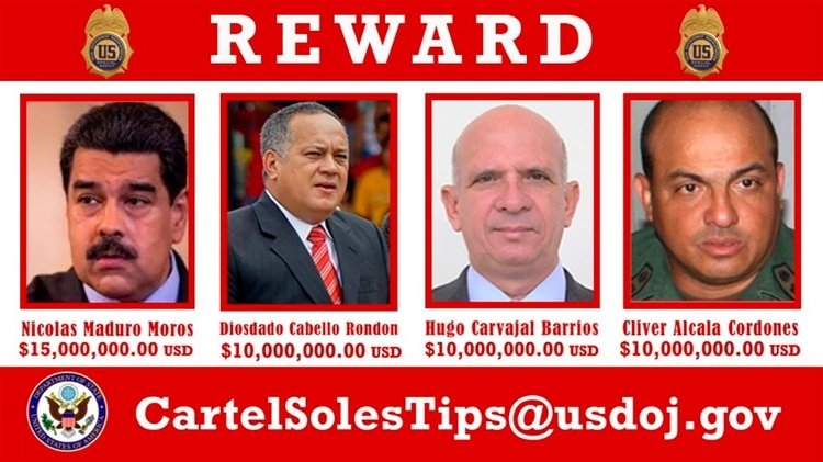 EEUU ofrece una recompensa de 15 millones de dólares por información que permita la detención de Maduro