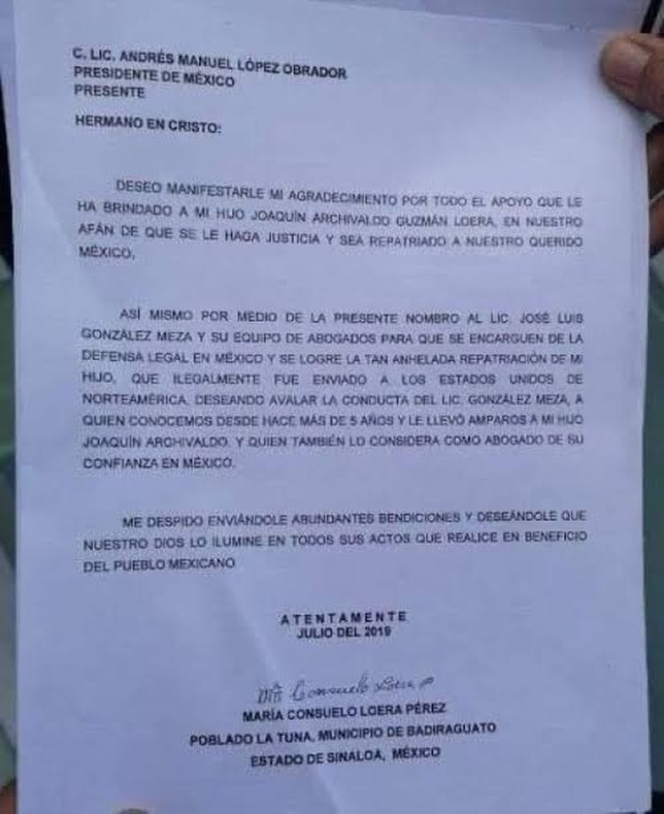Segunda carta de Consuelo Loera donde le pide al presidente su intervención para repatriar al 