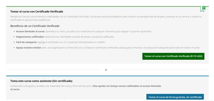 Hay dos opciones de cursada, una que es gratis y otra paga. Para no abonar hay que elegir la opción que dice 