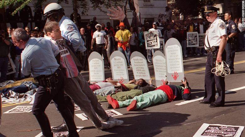 Protester Mark Milano is arrested during an AIDS demonstration in Washington DC in 1994.