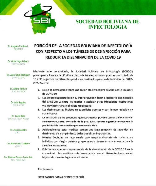 Recomendación de la Sociedad Boliviana de Infectología