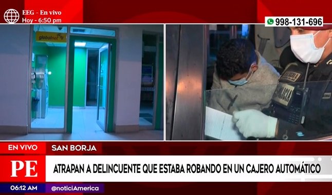 El hombre fue capturado en la agencia bancaria Interbank. (Captura de pantalla: América TV)
