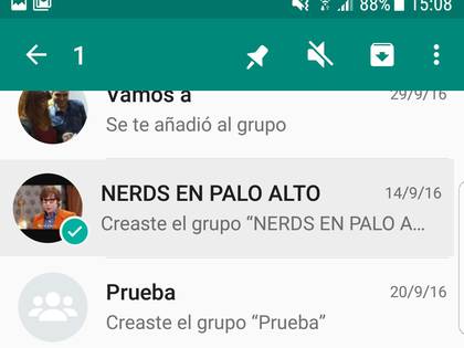 Para fijar un chat en la parte superior presioná en el ícono del alfiler.