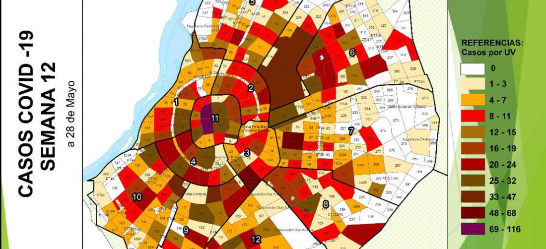 Mapa de los barrios infectados de la capital cruceña