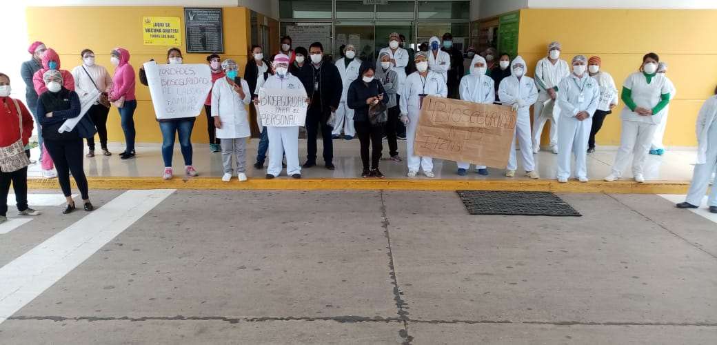 La semana pasada el personal de El Bajío protestó para exigir la implementación del plan de Covid-19 /Foto: Trabajadores de salud