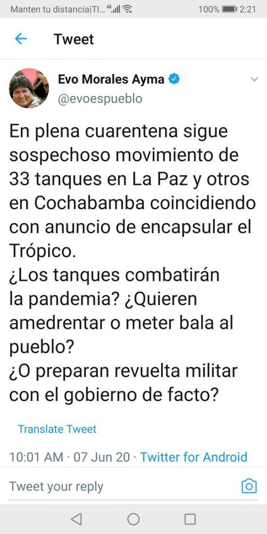 Cobarde que salió huyendo de Bolivia, ahora agita de lejos. Evo llamaba a bloquear ciudad… eju.tv